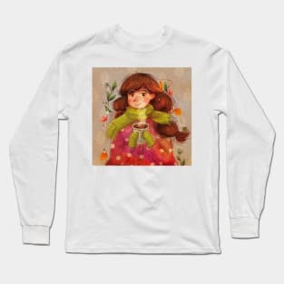 hot coffee girl in winter Long Sleeve T-Shirt